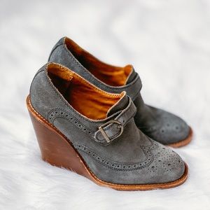 See by Chloé Suede Brogue Wedge Bootie Sz 36.5